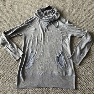 Akini‎ Merino Wool Blend Sweater Top. Medium. Cowl Neck Tunic. Blue.